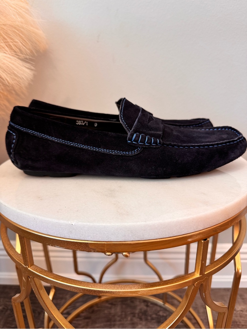 To Boot Navy Suede Penny Loafers with Contrast Stitching - Picture 4 of 11